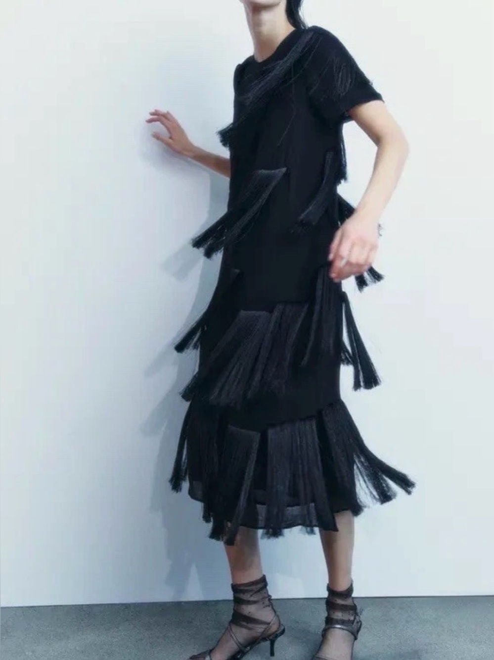 Zara ZW Collection Fringed Midi Dress Size S - Picture 2 of 14